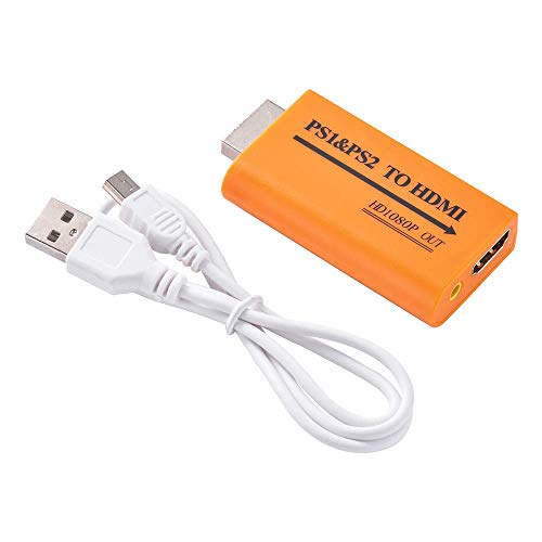 1080p PS2 a HDMI convertidor Adaptador,PS1/PS2 Juego a HDMI AV Video Convertidor de Video y Audio para Playstation 2 HDTV HDMI Monitor y Plus
