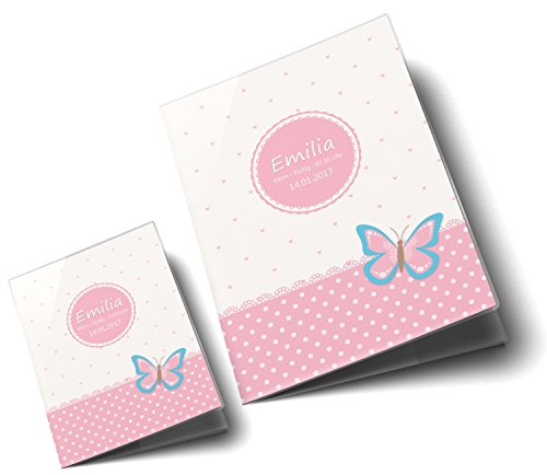 U-Heft Hülle SET rosa Herzchen Schmetterling Elefant Cupcakes Untersuchungsheft Hülle & Impfpasshülle personalisierbar mit Namen und Geburtsdatum - 2