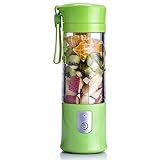 Portable Mixeur des Fruits rechargeable USB,Mini Blender Pour Smoothie, Milk-shake,Jus de fruits,Masque facial,Blender Portable 350-420ml 6 Lames pour Sport et Voyage,Sans BPA,Bouteille type (Vert)