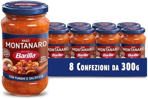 Barilla Sugo Ragù Montanaro, Salsa Pronta al Pomodoro con Salsiccia e Funghi, Sugo Pronto, Confezione da 8x300g