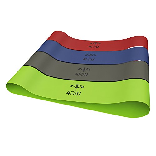 4FitU Fitnessbänder / Trainingsbänder, verschiedener Widerstand (Leicht, Mittel, Schwer). Ideal für Krafttraining, Yoga und Pilates. 100 % Naturlatex, verschiedene Widerstände Complete Resistance Set of 4 Bands - 3