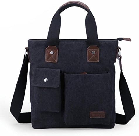 NBAG Boys Black Canvas Bag Khaki Shoulder Bag Bag High Quality Messenger Bag Portable School Bag Vertical Version,Black