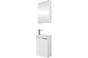 Planetmöbel Waschtischunterschrank mit Spiegelschrank Badmöbel Set 40cm für Badezimmer Gäste WC Weiß