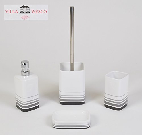 Villa Wesco Keramik Edelstahl Bad Set Seifenspender Klobürste Badgarnitur weiss