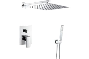 VALAZ Douche encastrée | Douche mitigeur 2 voies, brumisateur effet pluie | Installation murale facile et rapide | Acier allié, inoxydable, pulvérisateur 25 cm (chromé mur)