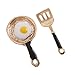 Produktbild Unbekannt Sharplace 2 Stücke Puppenhaus Küchengerät - Miniatur Braten Eierpfanne mit Gabel - Zubehör für 1/12 Puppenstube Deko - Gold + Schwarz