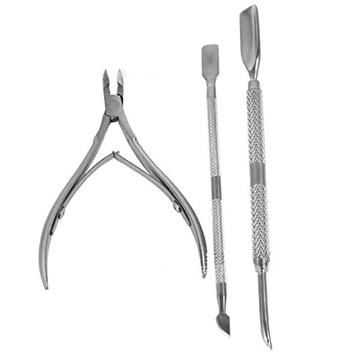 Neverland 3pcs Stainless Nail Cuticle Spoon Pusher Remover Cutter Nipper Clipper Set Kit