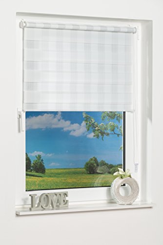 K-home Klemmfix Doppelrollo Rota ohne Bohren Design Streifen Weiß 50 x 130 cm (B x L) - 4