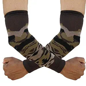 Cotson Brown Camouflage Cotton Arm Sleeves Arm Cover for Men Women (Pack of 1 Pair)