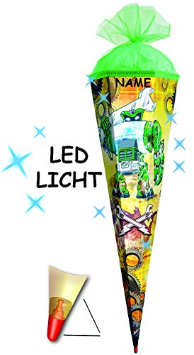Schultüte – “ Roboter – grün “ – 22 / 35 / 50 / 70 / 85 cm – Zuckertüte Roth – ALLE Größen – rund oder eckig – mit / ohne Holzspitze – für Jungen / Geschenktüte / Werkzeuge – Fahrzeug / Auto – Aktion Figur – Comic - 4