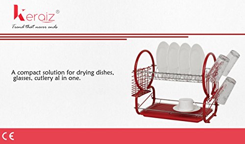 2 Etagen chrom Teller Schale Besteck Tasse Abtropfgestell Abtropfschale Teller Halter NEU rot - 4