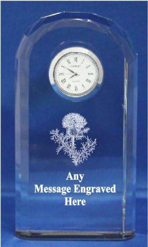 ENGRAVED PERSONALISED THISTLE CRYSTAL GLASS CLOCK RAINBOW CUT IN SILK LINED GIFT BOX