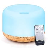 Tenswall 500ml Essential Oil Diffusers Ultrasonic Humidifier Remote Control Aromatherapy Aroma Diffuser with 7-Color Changing LED Lights & Waterless Auto Off