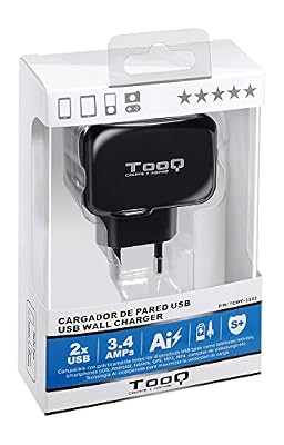 TooQ TQWC-1S02 - Chargeur Mural avec 2xUSB (5V-3.4A, 17W), AI Power Tech, Noir