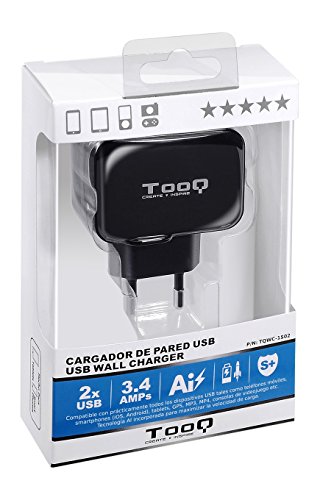 TooQ TQWC-1S02 - Chargeur Mural avec 2xUSB (5V-3.4A, 17W), AI Power Tech, Noir