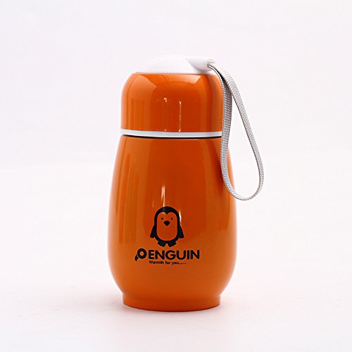 Preisvergleich Produktbild Lanlan tragbar 300 ml Edelstahl Isolierkannen Kids Cartoon Pinguin Wärmedämmung Wasserflasche Kinder Reise Vakuum Cup, orange
