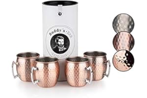 BUDDY´S BAR Buddy's Bar - Taza Moscow Mule, set de 4, 4 x 500 ml, tazas de acero con revestimiento de cobre antiguo, apta para alimentos, efecto martillo, tazas para cócteles con caja de regalo