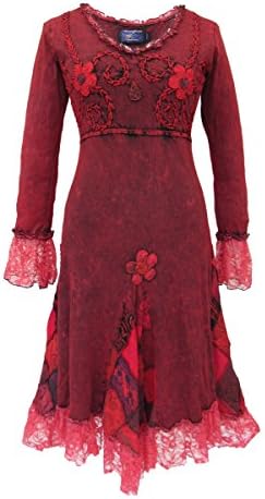 Wicked Dragon Red Gothic Style Dress With Patchwork and Lace Detail up To Plus Size (XXL)