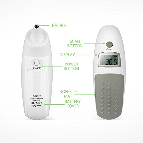 AVANTEK Ohrthermometer mit Hygienischen Sondenschutzhüllen, Hochpräzises Fieberthermometer, schneller Anzeige innerhalb von einer Sekunde - 2