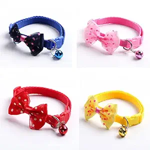 PSK PET MART Cat Collars with Bow Tie and Bell Adjustable Puppy Kitten Or Certain Puppies Necktie Collar, Pack of 4 (Color May Vary)