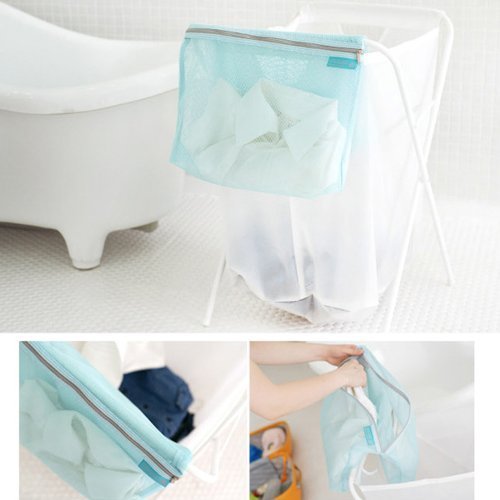 FakeFace 4er-Set Polyester Netz Stil Wäsche Organizer Tasche Aufbewahrungstaschen Kleidertasche Schminktasche Beautycase Gepäcktaschen Set für Koffer Packing Cubes Koffertaschen für Angenehme Reise (Blau) - 5