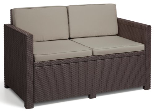 Allibert 220024 Lounge Set Monaco mit Kissenbox-Tisch 2x Sessel und 1x Sofa, Rattanoptik, Kunststoff, braun - 3