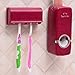 Produktbild ALEMIN Portacepillos dientes montado la pared,Dispensador automático Pasta dientes,estante eléctrico EL cepillo dientes, Exprimidor Pasta Manos libres Hotel 5 Estrellas, hogar, Familia -Vino Rojo