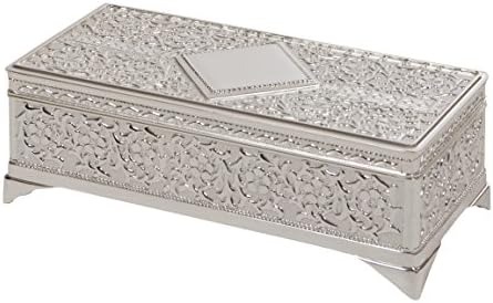 Viceni Silver Plated Antique Style Flower Trinket Box with Ring Compartment Gift