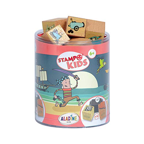 Aladine 3327 Stampominos - Lote de Sellos de Madera y tampón para Decorar, diseño de Piratas