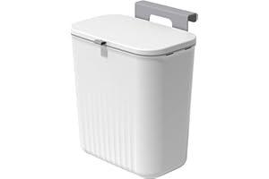 BNCXDC Kitchen Bin with Cover - Hanging Trash Can, Wall-Mounted Rubbish Bin for Home/Kitchen/Cabinet/Bathroom/Office - 9.5L White Under-Counter Bin