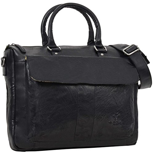 Gusti Leder studio „Porter“ große elegante Laptoptasche 15,4" Notebooktasche Arbeitstasche Lehrertasche Aktentasche Businesstasche Bürotasche Herrentasche Damentasche Notebooktasche Schwarz 2B17-20-6