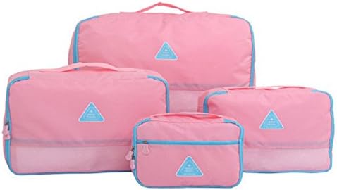 CoCogo 4 Sets Travel Organisers Packing Cubes Laundry Bag Luggage Compression Pouches (Pink)