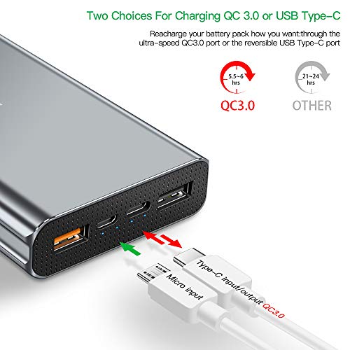Chargeur Portable  24000mAh  Charge Rapide 3 0   Port USB Type C 3 0 A  EMNT Power Bank avec 4 Ports USB pour Grande Capacit   Batterie Externe Iphone 7 8   X  Ipad  Samsung Galaxy J3   S7   S8  Huawei P10 et autres P  riph  riques USB- Gris Argent  