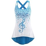 Yvelands Damen Weste Tank Top musikalische Anmerkung, die Weste-Trägershirt-Sleeveless beiläufige Spitzenbluse T-Shirt(Blau,CN-M)