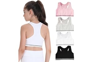 FUIPVGI 4 Pezzi Reggiseno Top Bimba Bambina Brassiere,Canottiere Corte Reggiseni Sportivi in Cotone Bambina Ragazza,Reggiseni Sportivi da Corsa per Bambine 8-14 Anni (Colorato)