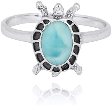 925 Sterling Silver Ring with Genuine Larimar AA Stone