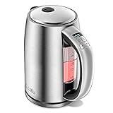 Wasserkocher Elektrischer Wasserkessel Edelstahl 2200W 1,7L mit LCD Farbwechsel und Temperatureinstellung Alarm/Warmhaltefunktion Wassertemperatur-/Wasserstandsanzeige