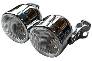 Alchemy Parts Dual/Pair Chrome Streetfighter Retro Motorbike 35W Headlights with Brackets 32-40mm