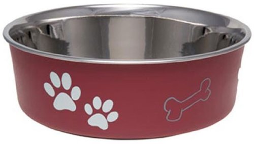 Loving Pets Stainless Steel Bella Dog Bowl Non-Slip Dishwasher Safe & Bacteria Resistant Metallic Pet Dish - Merlot - Small (426 ml)