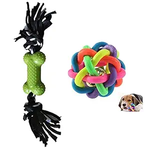 Petlicious & More Puppy Rope Toy Small Dogs Rope Toy Bone Rope Toy Puppy Ball Rainbow Ball Dog Ball (Color May Vary) - Pack of 2