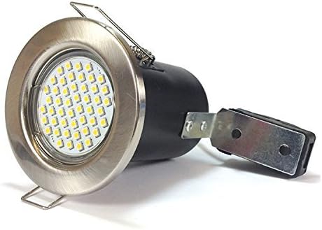 20 x Brushed Chrome Fire Rated Downlights with 4 Watt GU10 LED Bulbs / Spotlights in Warm White, Complete Energy Saving LED Downlighters / Ceiling Lights (Includes GU10 4W LED Bulbs with 48 x 3528 SMD Chips in Warm White, 3000k)