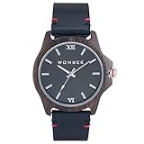 WONBEE Klassische Herren Holz Uhr Analog Quarzwerk Ebenholz Uhren mit Echtem Leder Armband Black-GI