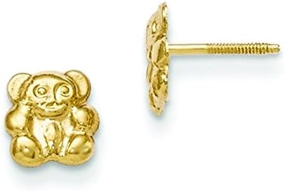 14ct Yellow Gold Teddy Bear Screw-Backback Childrens Earrings - Measures 7x6mm