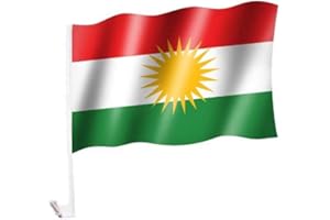 Sportfanshop24 Kurdistan Fahne für Auto, Rot-Weiß-Grün, Rechteckig, Polyester, Mastmontage, Außenbereich, Alle Gelegenheiten, Autofahne, Flagge