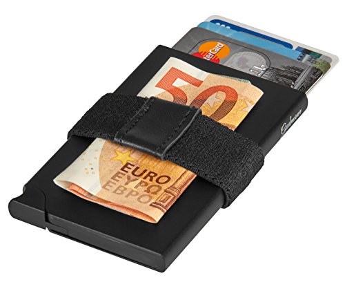 Preisvergleich Produktbild Edles Kreditkartenetui Herren aus Aluminium mit Geldklammer und Münzfach, extraleicht - Kartenetui Alu schwarz mit RFID Schutz, Metall Mini Portemonnaie, Slim-Wallet Kartenhalter