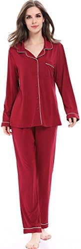 ROSEHUI Women Pajamas Set Button Down Sleepwear Soft Two Piece PJ Sets Lounge Wear Red M