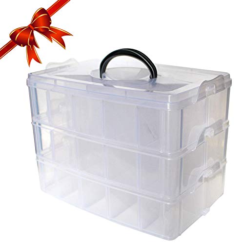 Kurtzy Scatola Portaoggetti in Plastica a 3 Ripiani Riporre & Organizzare Bobine Filo Cucito Ricamo Perline Forniture Make-Up Smalti Unghie Accessori Gioielli & Artigianato- 30 Scomparti (1 Pack)