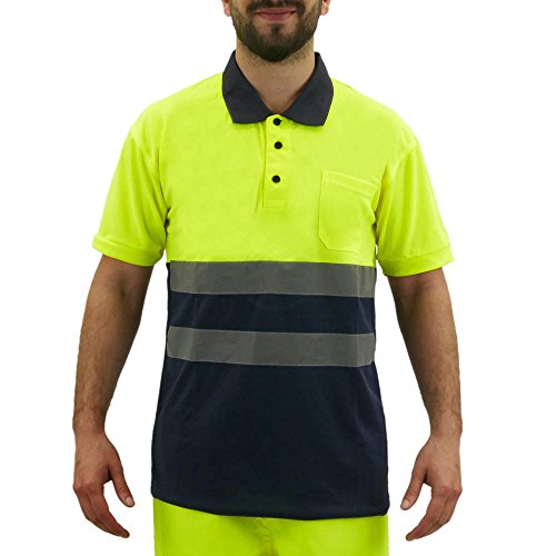 Cablematic – Polo Hemd kurze Ärmel mit reflektierendem gelb blau Arbeitsplatzsicherheit Größe M - 2