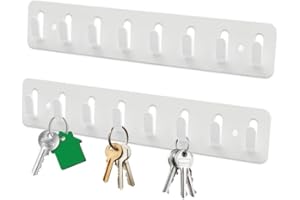 Galerie SV 2 Stück Schlüsselbrett mit 8 Haken,Schlüsselhaken, Schlüsselhalter für Wand, Key Holder Schwarz,Wandmontage für Schlafzimmer,Eingangsbereich,Wohnzimmer,Küche (Weiß-8G)