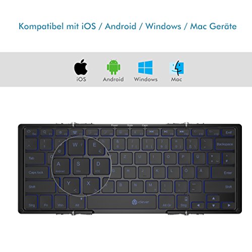 iClever IC-BK05 Ultra Slim Tri-klappbare Bluetooth QWERTZ Tastatur, RGB Beleuchtet, Mini Wireless / Verkabelt Keyboard Deutsch-Layout für iOS, Windows, Android Smartphone und PC Tablet - 2